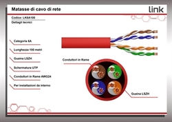 MATASSA CAVO RETE CATEGORIA 6A NON SCHERMATO UTP AWG24 HALOGENFREE FLESSIBILE COLORE ROSSO MT.100