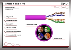 MATASSA CAVO RETE CATEGORIA 6A NON SCHERMATO UTP AWG24 HALOGENFREE FLESSIBILE COLORE VIOLA MT.100
