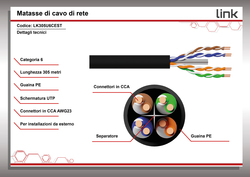 CAVO SOLIDO UTP PER RETI CATEGORIA 6 GUAINA PE PER ESTERNO AWG23 MATERIALE CCA MATASSA MT 305
