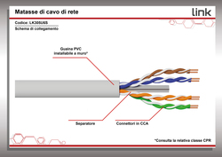 CAVO SOLIDO UTP PER RETI CATEGORIA 6 AWG23 MATERIALE CCA MATASSA MT 305 CLASSE CPR ECA