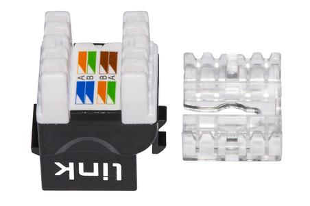 PRESA RETE KEYSTONE JACK RJ45 CATEGORIA 6 UTP COLORE NERO 180° CONTATTI DORATI 50 MICRON