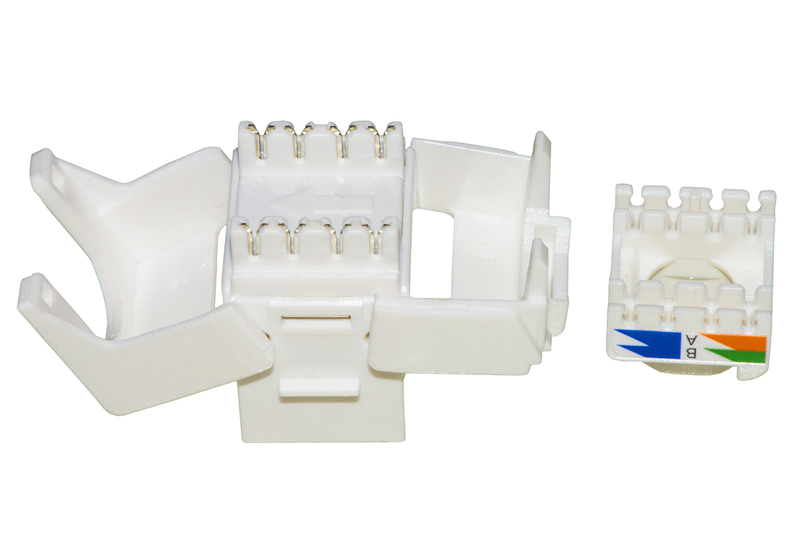 PRESA RETE KEYSTONE JACK RJ45 CATEGORIA 6 UTP TOOLESS COLORE BIANCO 180° CONTATTI DORATI 50 MICRON