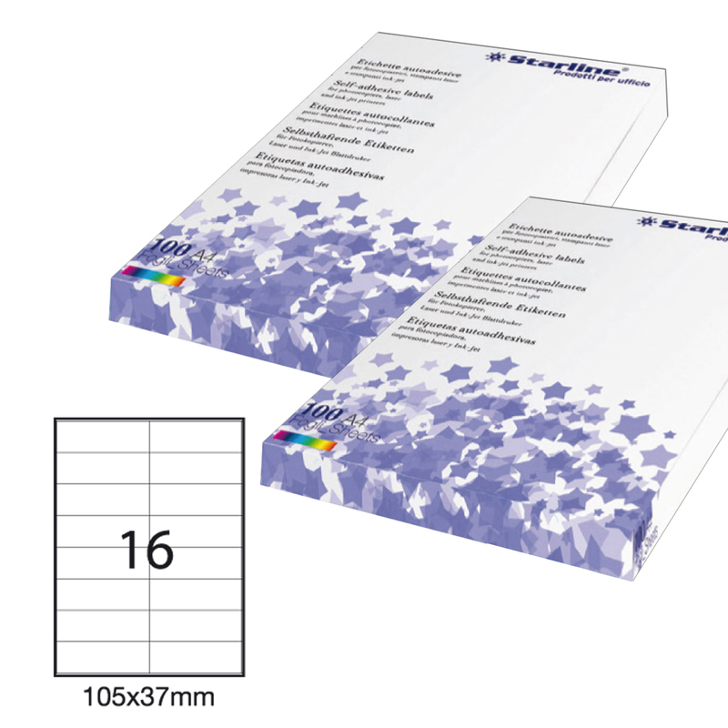 Etichetta adesiva bianca 100fg A4 105x37mm (16et/fg) STARLINE
