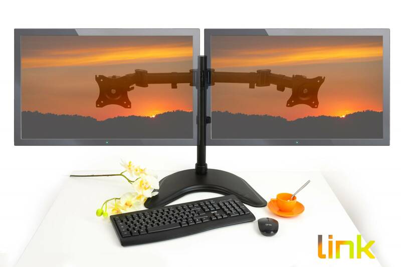 BRACCIO SUPPORTO DA TAVOLO CON BASE PER 2 MONITOR 13-27" FINO A 8 KG A 3 SNODI