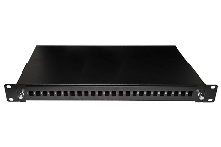 CASSETTO FIBRA OTTICA 24 PORTE PER ADATTATORI LC DUPLEX E SC SIMPLEX 1 UNITA' PER INSTALLAZIONE 19" NERO CON BINARI TELESCOPICI