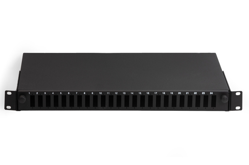 CASSETTO FIBRA OTTICA 24 PORTE PER ADATTATORI SC DUPLEX 1 UNITA' PER INSTALLAZIONE 19" NERO (VUOTO)