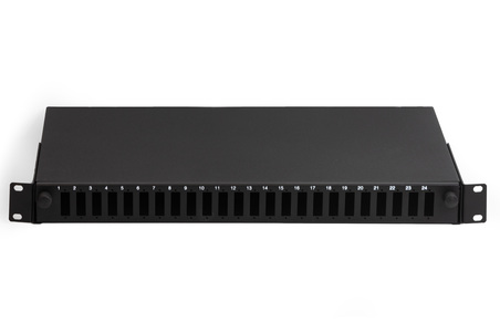 CASSETTO FIBRA OTTICA 24 PORTE PER ADATTATORI SC DUPLEX 1 UNITA' PER INSTALLAZIONE 19" NERO (VUOTO)