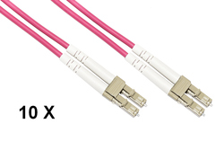CONFEZIONE 10 CAVI FIBRA OTTICA LC A LC MULTIMODE DUPLEX OM4 GUAINA 2 MM 50/125 MT.5