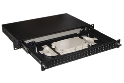 CASSETTO FIBRA OTTICA 24 PORTE PER ADATTATORI SC DUPLEX 1 UNITA' PER INSTALLAZIONE 19" NERO CON BINARI TELESCOPICI