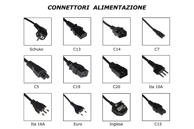 CAVO ALIMENTAZIONE SPINA ITALIANA TRIPOLARE 10 A - PRESA 90 GRADI IEC MT.1.8