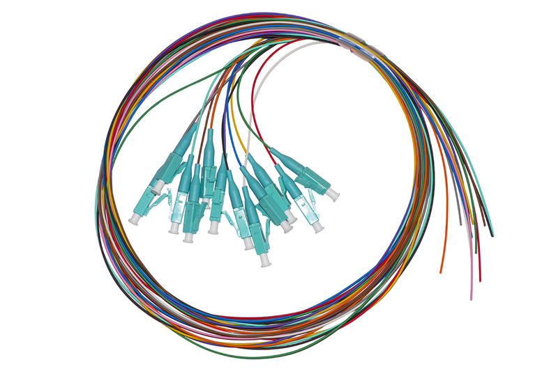 SET 12 CAVI PIGTAIL FIBRA OTTICA COLORATI CONNETTORI LC OM3 SIMPLEX 2 MT