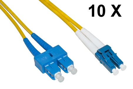 CONFEZIONE 10 CAVI FIBRA OTTICA LC A SC SINGLEMODE DUPLEX OS2 GUAINA 2 MM 9/125 MT.5