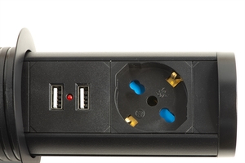 MULTIPRESA DA TAVOLO ESTRAIBILE CON UNA PORTA UNIVERSALE ITA/SCHUKO, CARICABATTERIE SENZA FILI E 2 PORTE USB