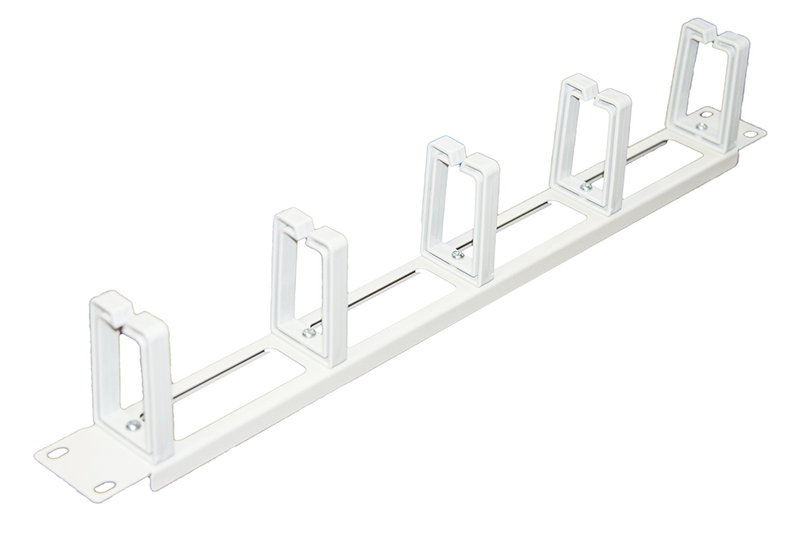LISTELLO GUIDACAVI FORATO PER ARMADI 19" (1 UNITA') GRIGIO CHIARO CON 5 GANCI