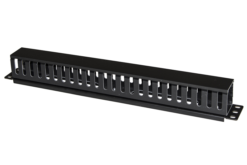 PANNELLO PASSACAVI 1 UNITA' A GABBIA PER RACK 19" CON COPERCHIO SCORREVOLE 25 SLOT COLORE NERO