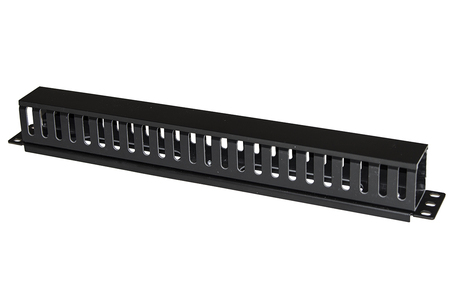 PANNELLO PASSACAVI 1 UNITA' A GABBIA PER RACK 19" CON COPERCHIO SCORREVOLE 25 SLOT COLORE NERO
