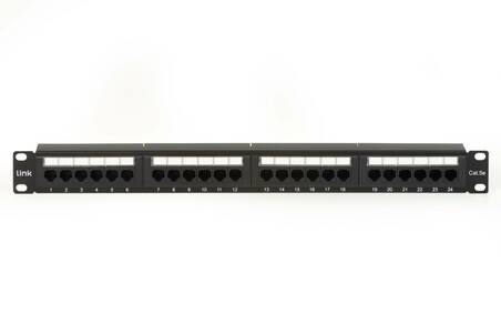 PANNELLO PATCH 19" NON SCHERMATO UTP 24 PORTE 8 POLI RJ45 PER RETI CATEGORIA 5E NERO