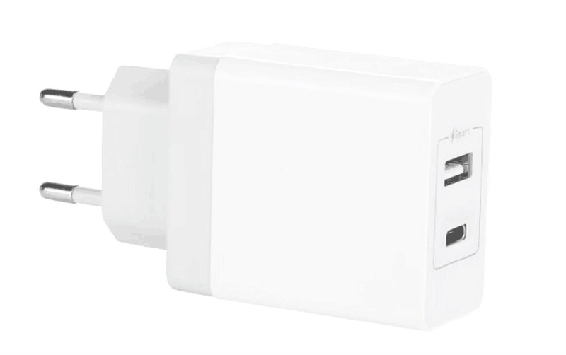 CARICABATTERIA 2 PORTE USB (1 TIPO A + 1 USB-C) DA PRESA MURO DC 5V 3.4A 17W