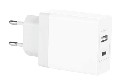 CARICABATTERIA 2 PORTE USB (1 TIPO A + 1 USB-C) DA PRESA MURO DC 5V 3.4A 17W