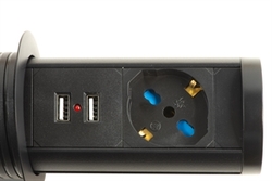 MULTIPRESA DA TAVOLO ESTRAIBILE CON UNA PORTA UNIVERSALE ITA/SCHUKO, CARICABATTERIE SENZA FILI E 2 PORTE USB
