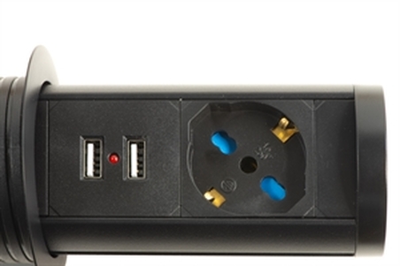 MULTIPRESA DA TAVOLO ESTRAIBILE CON UNA PORTA UNIVERSALE ITA/SCHUKO, CARICABATTERIE SENZA FILI E 2 PORTE USB