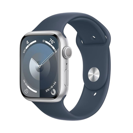 (REFURBISHED) Smartwatch Apple Watch Series 9 GPS (A2980) Aluminium 45mm 64GB OLED Touchscreen Silver Blue [Grade B]