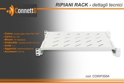 RIPIANO PER ARMADIO RACK 19" ALLUNGABILE 350 MM CON 4 AGGANCI GRIGIO
