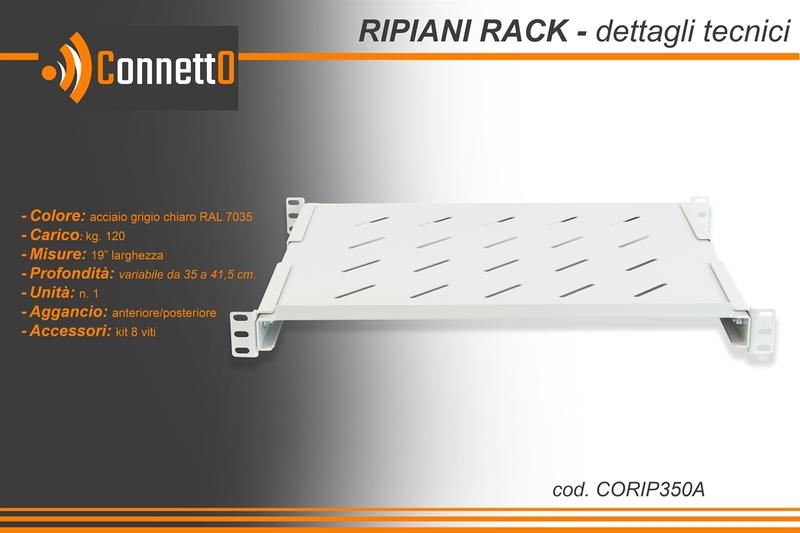 RIPIANO PER ARMADIO RACK 19" ALLUNGABILE 350 MM CON 4 AGGANCI GRIGIO