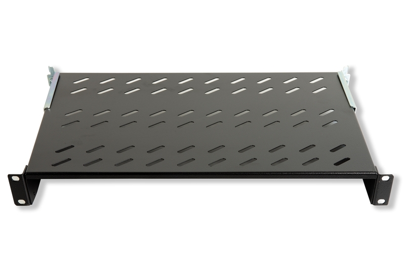 RIPIANO PER ARMADIO 19" 1 UNITA' PROFONDITA' 350 MM. (UNIVERSALE) 4 ATTACCHI (FRONTALE+POSTERIORE) COLORE NERO