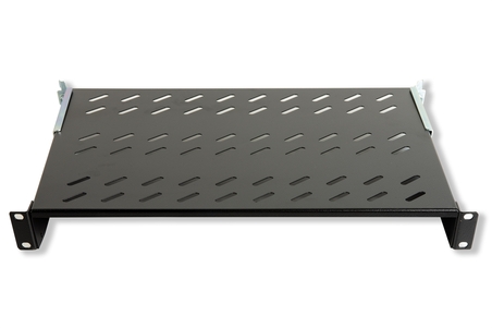 RIPIANO PER ARMADIO 19" 1 UNITA' PROFONDITA' 350 MM. (UNIVERSALE) 4 ATTACCHI (FRONTALE+POSTERIORE) COLORE NERO