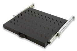 RIPIANO UNIVERSALE PER ARMADIO RACK 19" ESTRAIBILE SU BINARI TELESCOPICI 1 UNITA' NERO 370 MM.