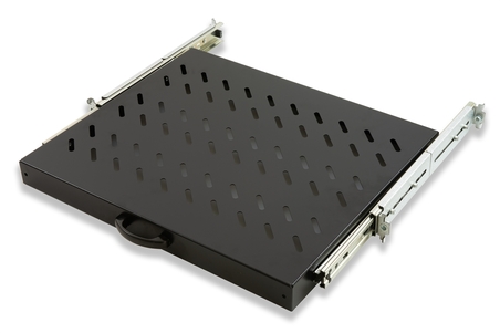 RIPIANO UNIVERSALE PER ARMADIO RACK 19" ESTRAIBILE SU BINARI TELESCOPICI 1 UNITA' NERO 370 MM.