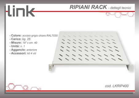 RIPIANO PER ARMADIO 19" 2 UNITA' PROFONDITA' 400 MM. (UNIVERSALE) COLORE GRIGIO