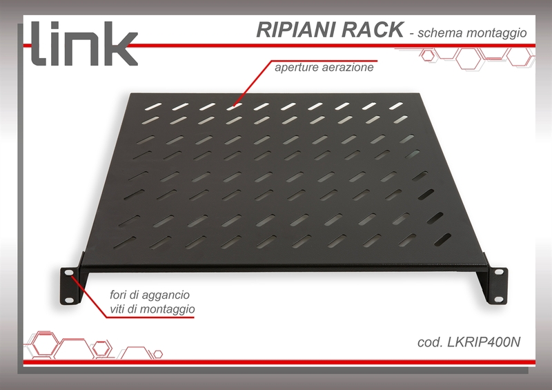 RIPIANO PER ARMADIO 19" 2 UNITA' PROFONDITA' 400 MM. (UNIVERSALE) COLORE NERO