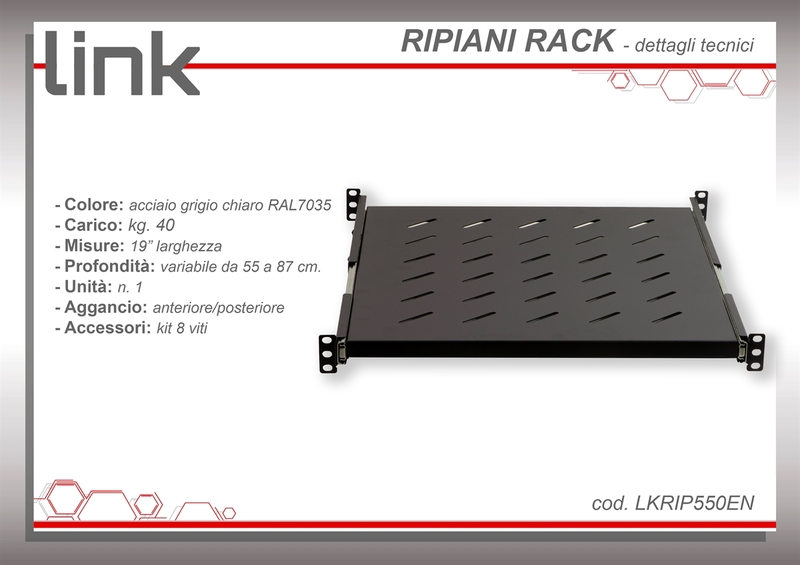 RIPIANO UNIVERSALE PER ARMADIO RACK 19" ESTRAIBILE SU BINARI TELESCOPICI 1 UNITA' NERO 550MM.