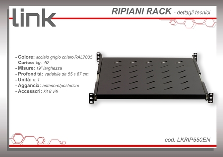 RIPIANO UNIVERSALE PER ARMADIO RACK 19" ESTRAIBILE SU BINARI TELESCOPICI 1 UNITA' NERO 550MM.