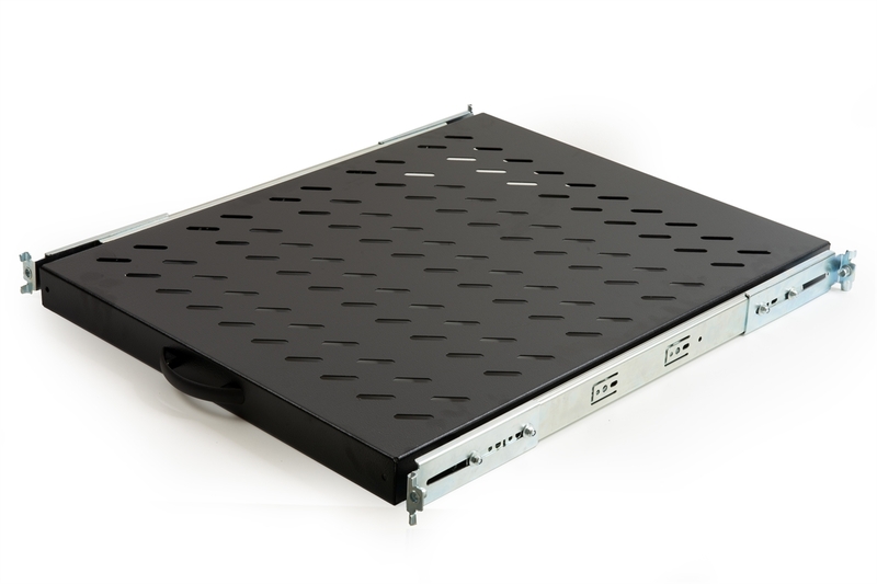 RIPIANO UNIVERSALE PER ARMADIO RACK 19" ESTRAIBILE SU BINARI TELESCOPICI 1 UNITA' NERO 570 MM.