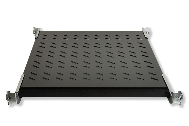 RIPIANO UNIVERSALE PER ARMADIO RACK 19" ALLUNGABILE 570 MM CON 4 AGGANCI NERO