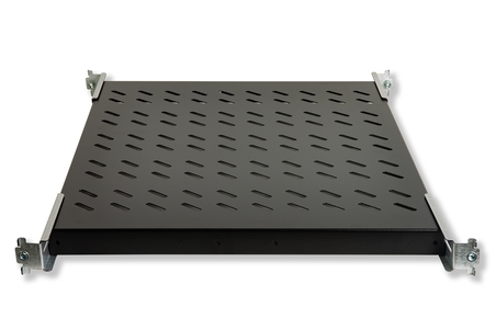 RIPIANO UNIVERSALE PER ARMADIO RACK 19" ALLUNGABILE 570 MM CON 4 AGGANCI NERO