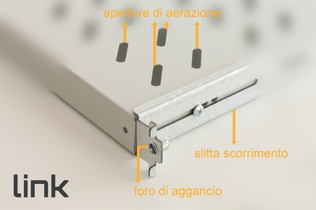 RIPIANO UNIVERSALE PER ARMADIO RACK 19" ALLUNGABILE 720 MM CON 4 AGGANCI GRIGIO