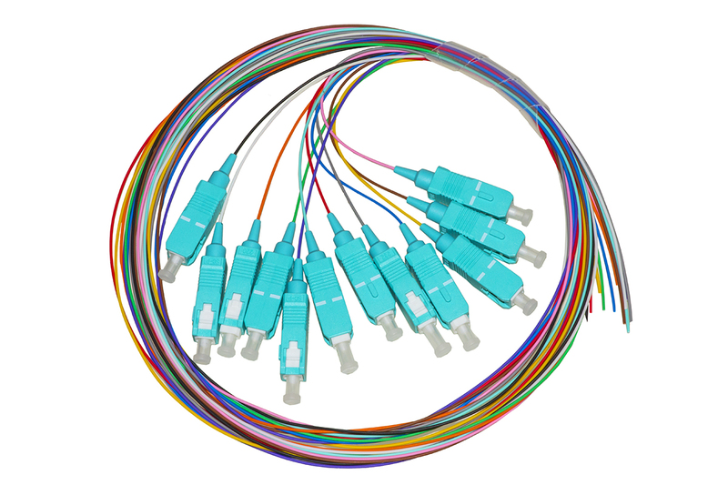 SET 12 CAVI PIGTAIL FIBRA OTTICA COLORATI CONNETTORI SC OM3 SIMPLEX 2 MT
