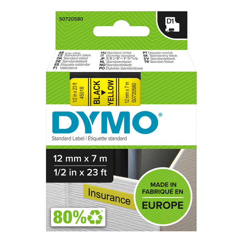 NASTRO DYMO TIPO D1 (12MMX7M) NERO/GIALLO 450180