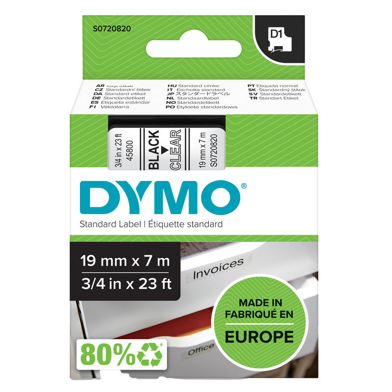 NASTRO DYMO TIPO D1 (19MMX7MT) NERO/TRASPARENTE 458000