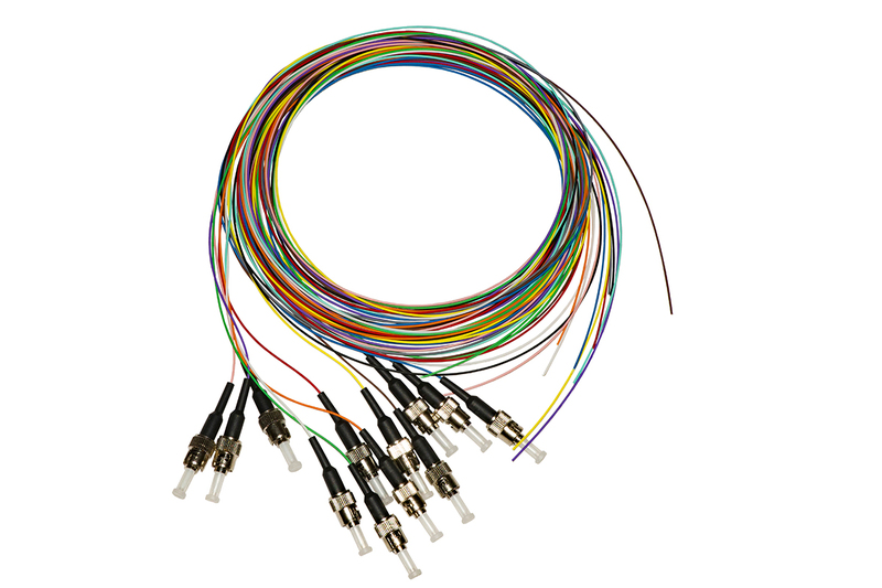 SET 12 CAVI PIGTAIL FIBRA OTTICA COLORATI CONNETTORI ST OM3 SIMPLEX 2 MT