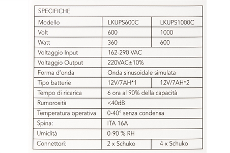 GRUPPO DI CONTINUITA' 600VA/360W LINE INTERACTIVE CON 2 PRESE CON DISPLAY.