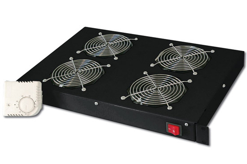 SISTEMA DI VENTILAZIONE CON TERMOSTATO MONTAGGIO FRONTALE IN ARMADIO 19"  CON 4 VENTOLE - COLORE NERO