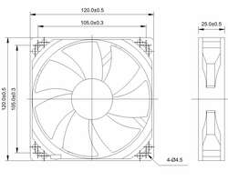 VENTOLA 120X120X25 12 VOLT CONNETTORE 3 FILI