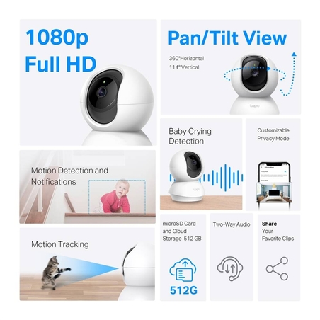 Telecamera Wi-Fi di sicurezza domestica con rotazione/inclinazione (Pan/Tilt)