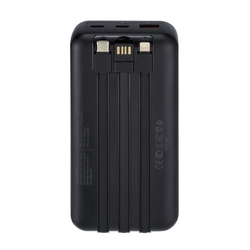 Battery Bank (20000 mAh) 22,5W fast charger con 3 cavi integrati ( di cui type C ed Usb con funzione ricarica ) Nera