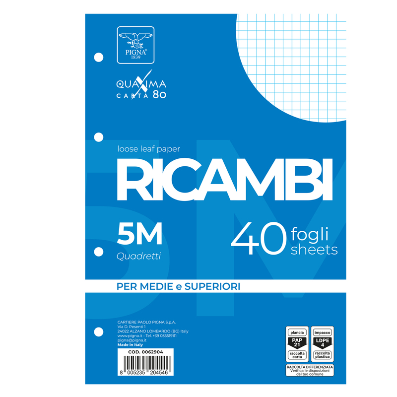 RICAMBI FORATI A4 5MM QUAXIMA 40FG 80GR PIGNA